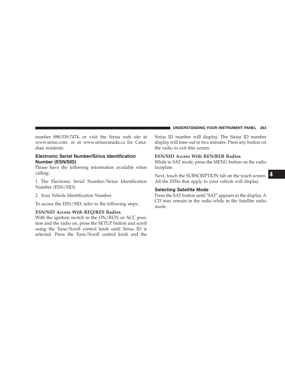 Selecting satellite mode | Jeep 2009 Commander User Manual | Page 265 / 519