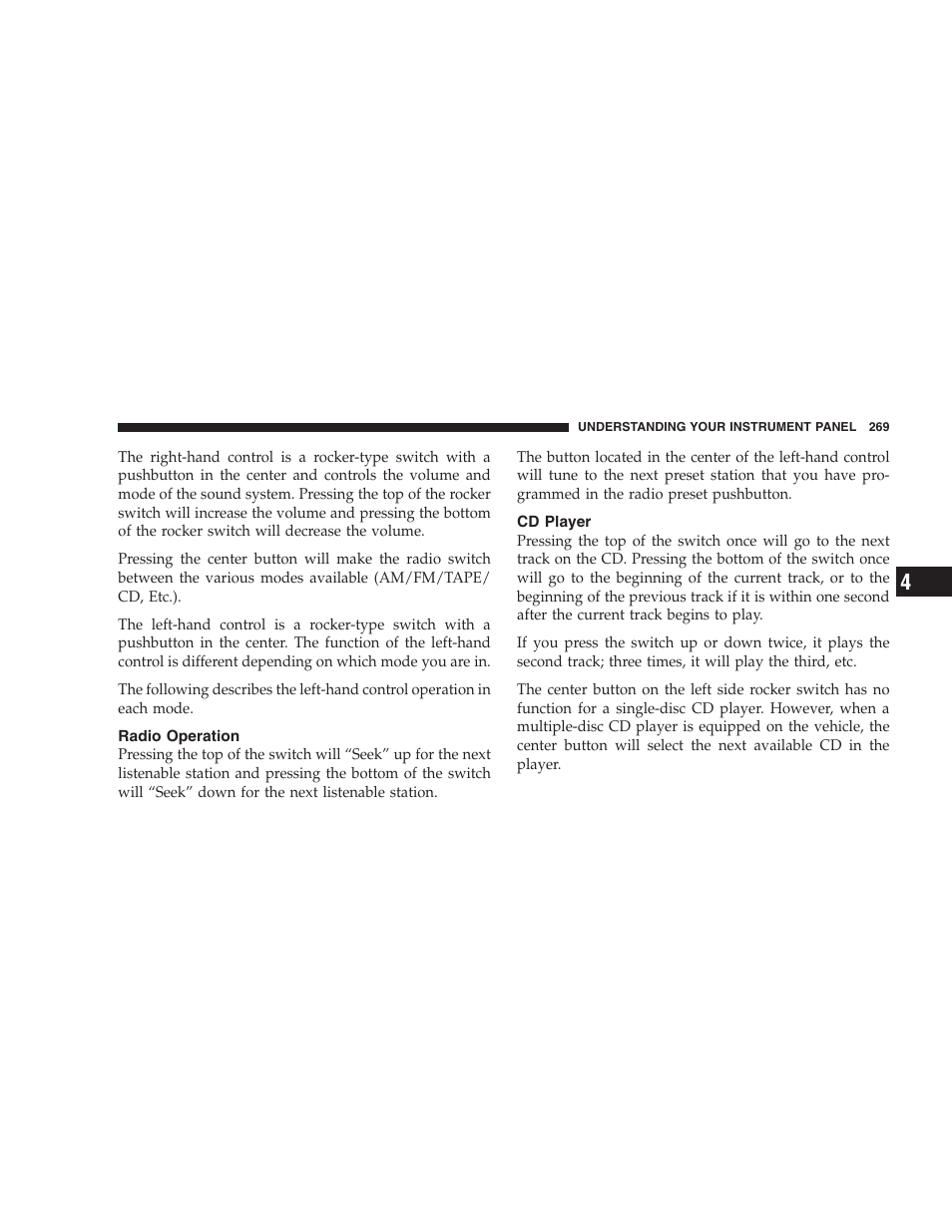 Radio operation, Cd player, Cd/dvd maintenance | Jeep 2009 Commander User Manual | Page 271 / 519