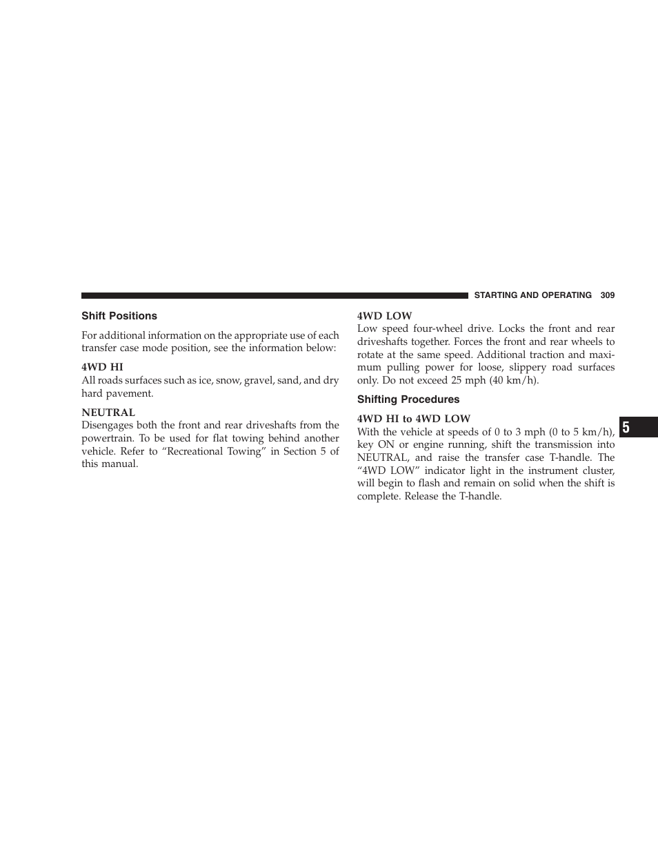 Shift positions, Shifting procedures | Jeep 2009 Commander User Manual | Page 311 / 519