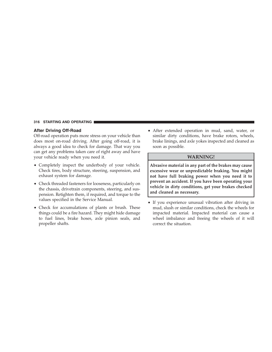 After driving off-road | Jeep 2009 Commander User Manual | Page 318 / 519