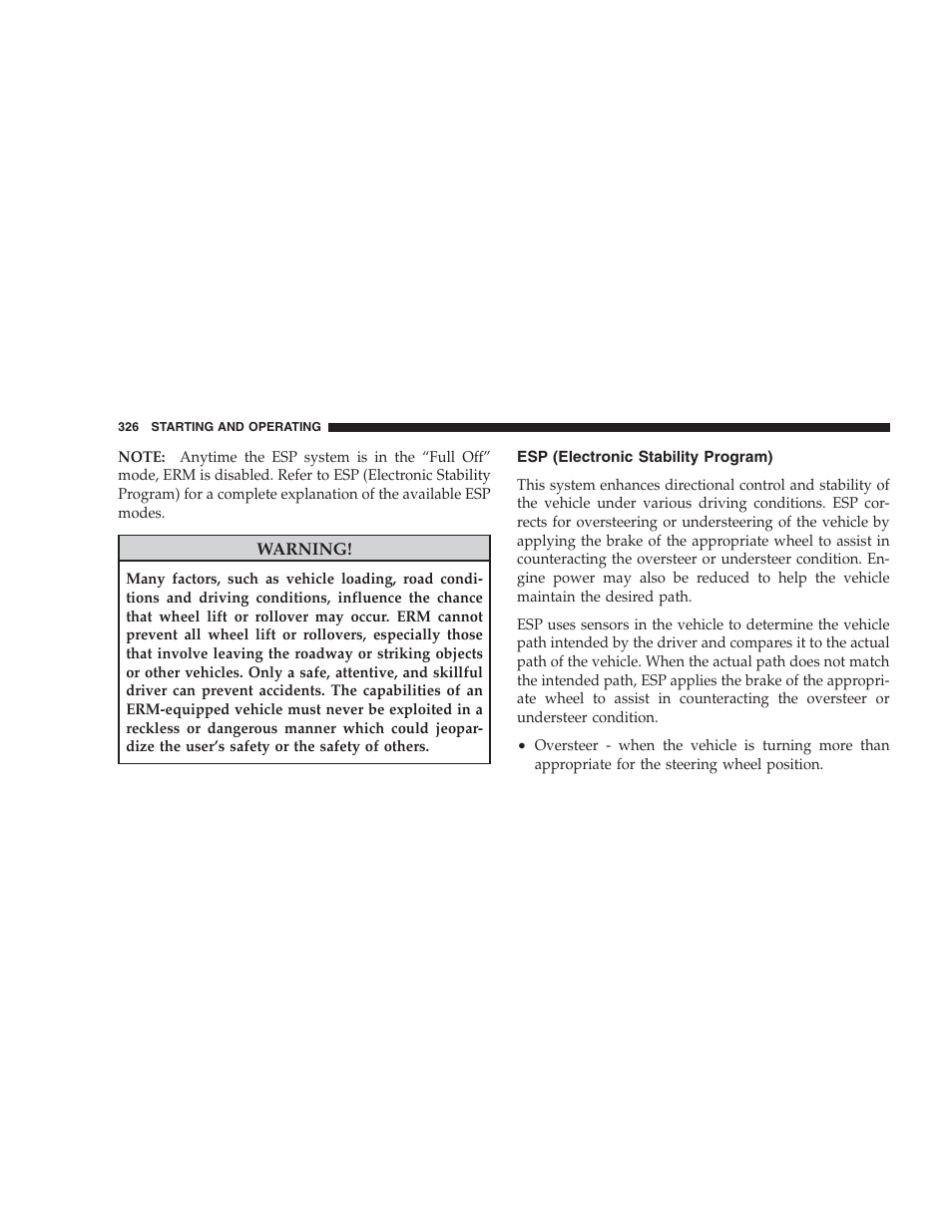 Esp (electronic stability program) | Jeep 2009 Commander User Manual | Page 328 / 519