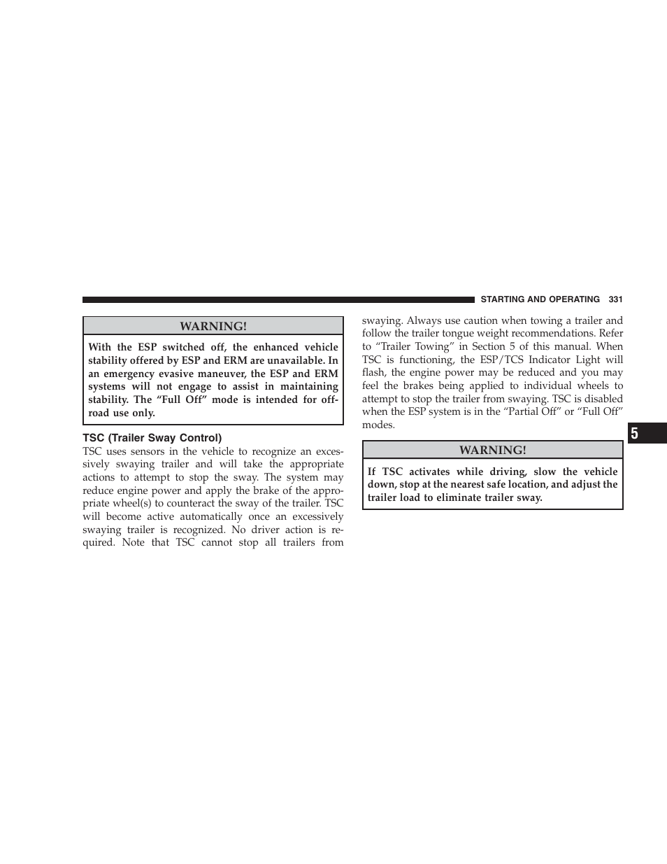 Tsc (trailer sway control) | Jeep 2009 Commander User Manual | Page 333 / 519