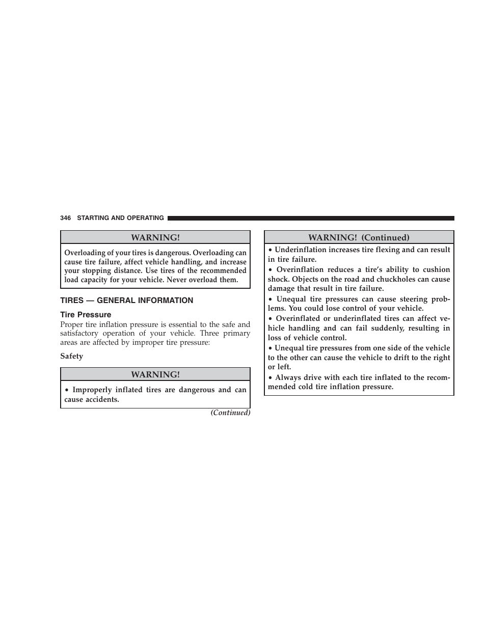 Tires - general information, Tire pressure, Tires — general information | Jeep 2009 Commander User Manual | Page 348 / 519