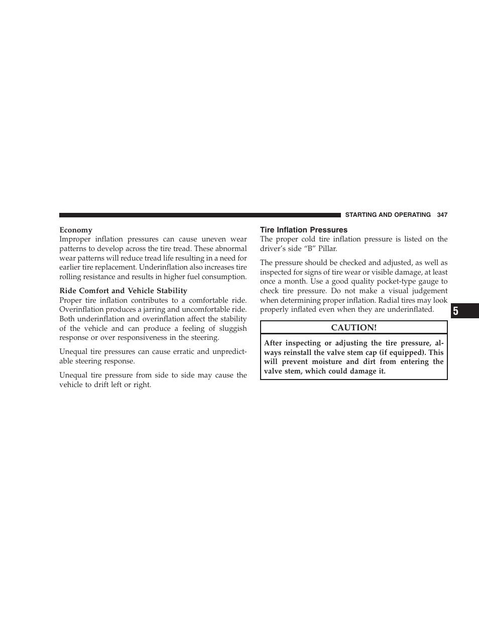 Tire inflation pressures | Jeep 2009 Commander User Manual | Page 349 / 519