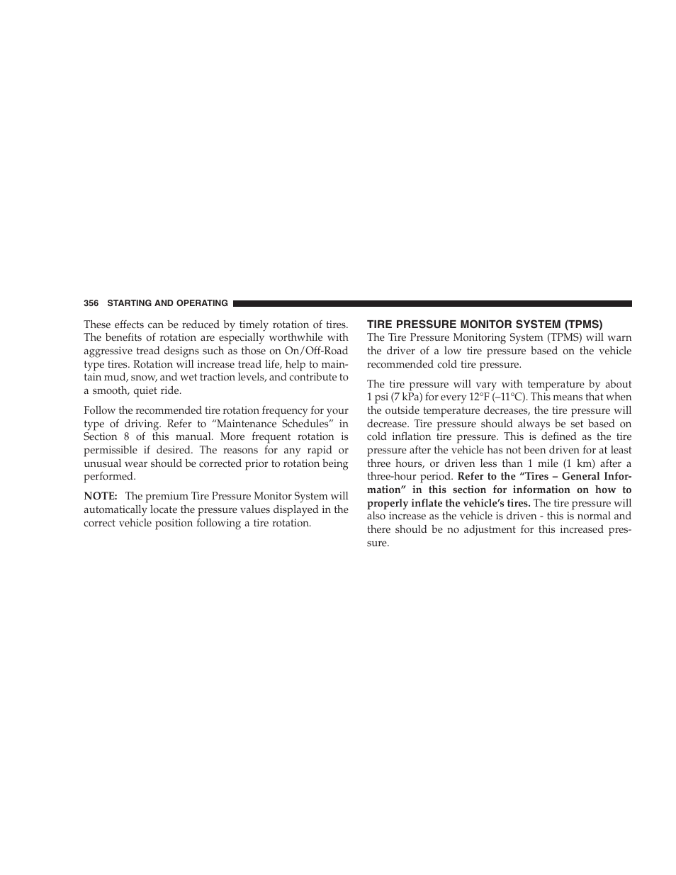 Tire pressure monitor system (tpms) | Jeep 2009 Commander User Manual | Page 358 / 519
