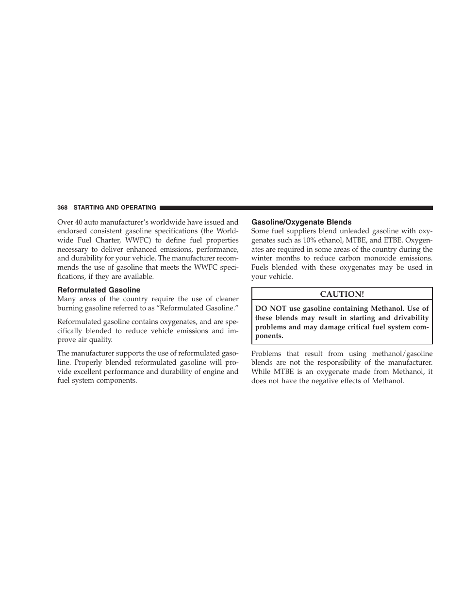 Reformulated gasoline, Gasoline/oxygenate blends | Jeep 2009 Commander User Manual | Page 370 / 519