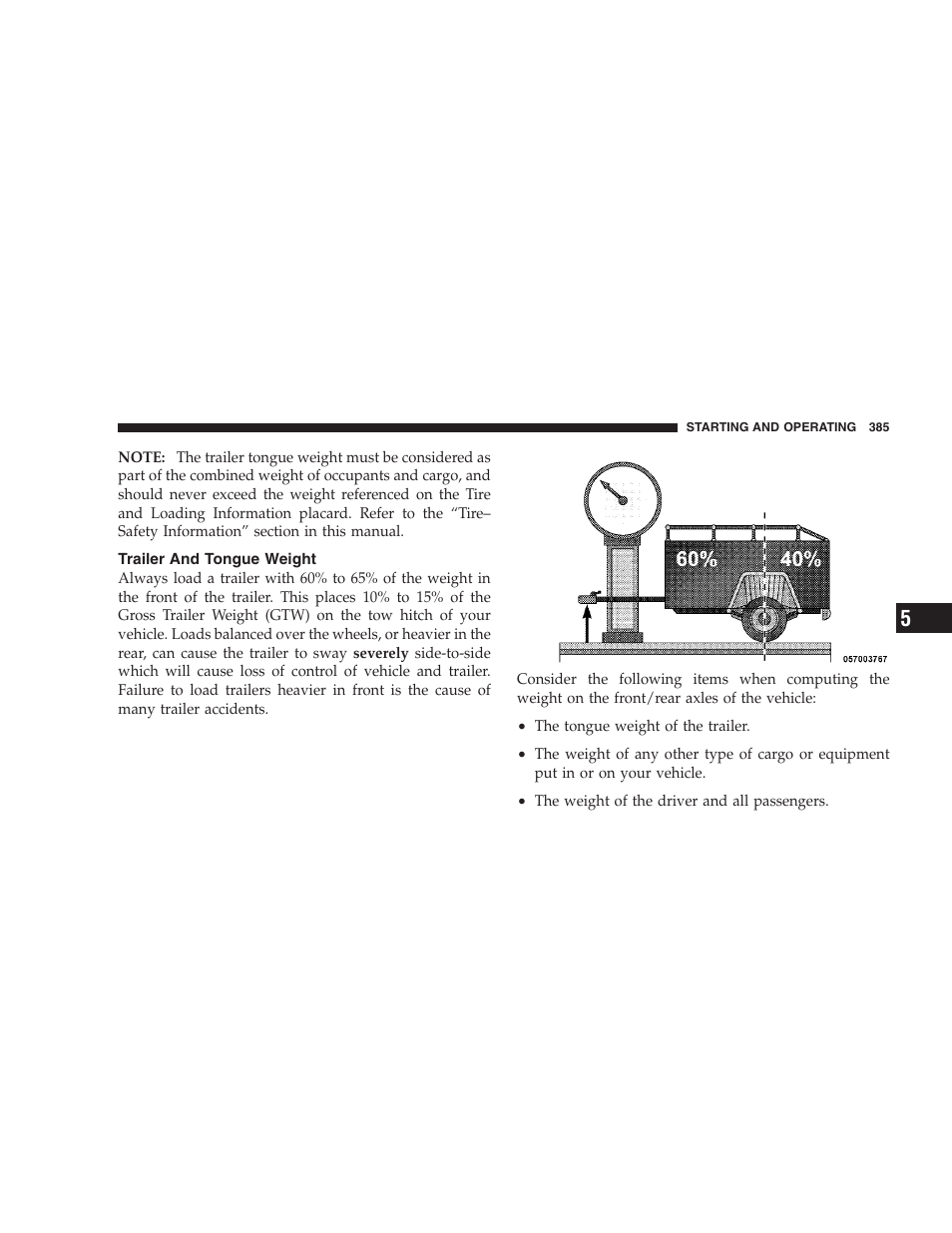 Trailer and tongue weight | Jeep 2009 Commander User Manual | Page 387 / 519