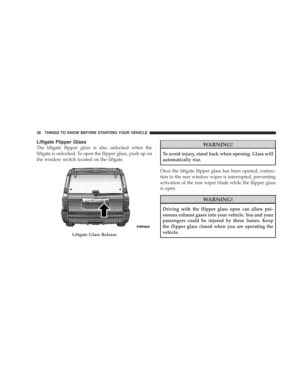 Liftgate flipper glass | Jeep 2009 Commander User Manual | Page 40 / 519