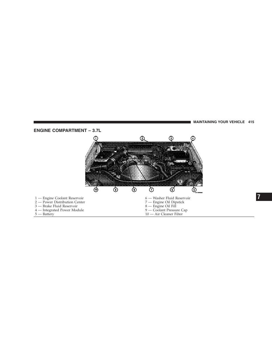 Engine compartment - 3.7l, Engine compartment – 3.7l | Jeep 2009 Commander User Manual | Page 417 / 519