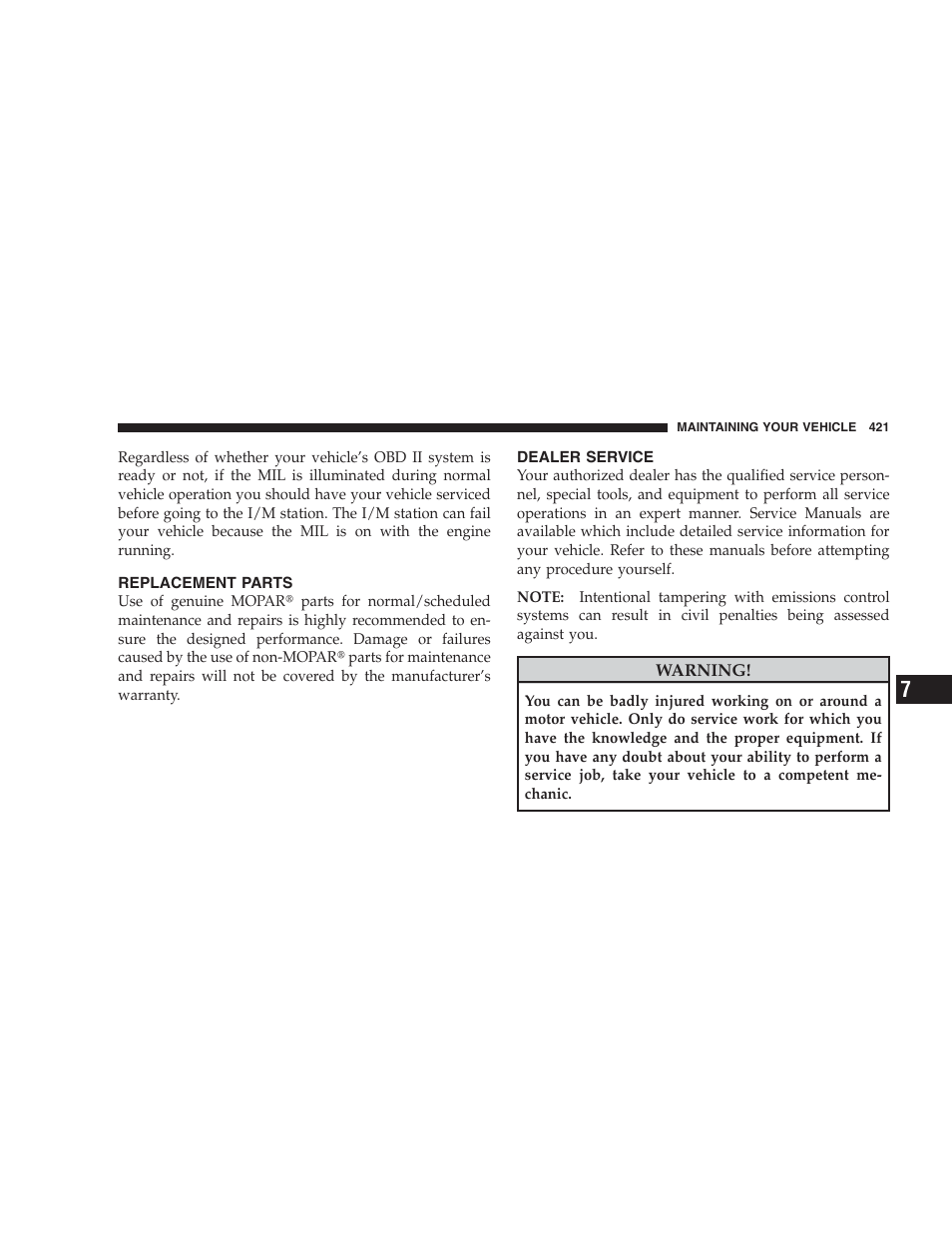 Replacement parts, Dealer service | Jeep 2009 Commander User Manual | Page 423 / 519