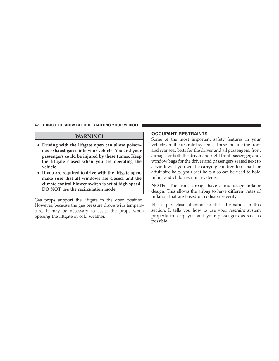 Occupant restraints | Jeep 2009 Commander User Manual | Page 44 / 519