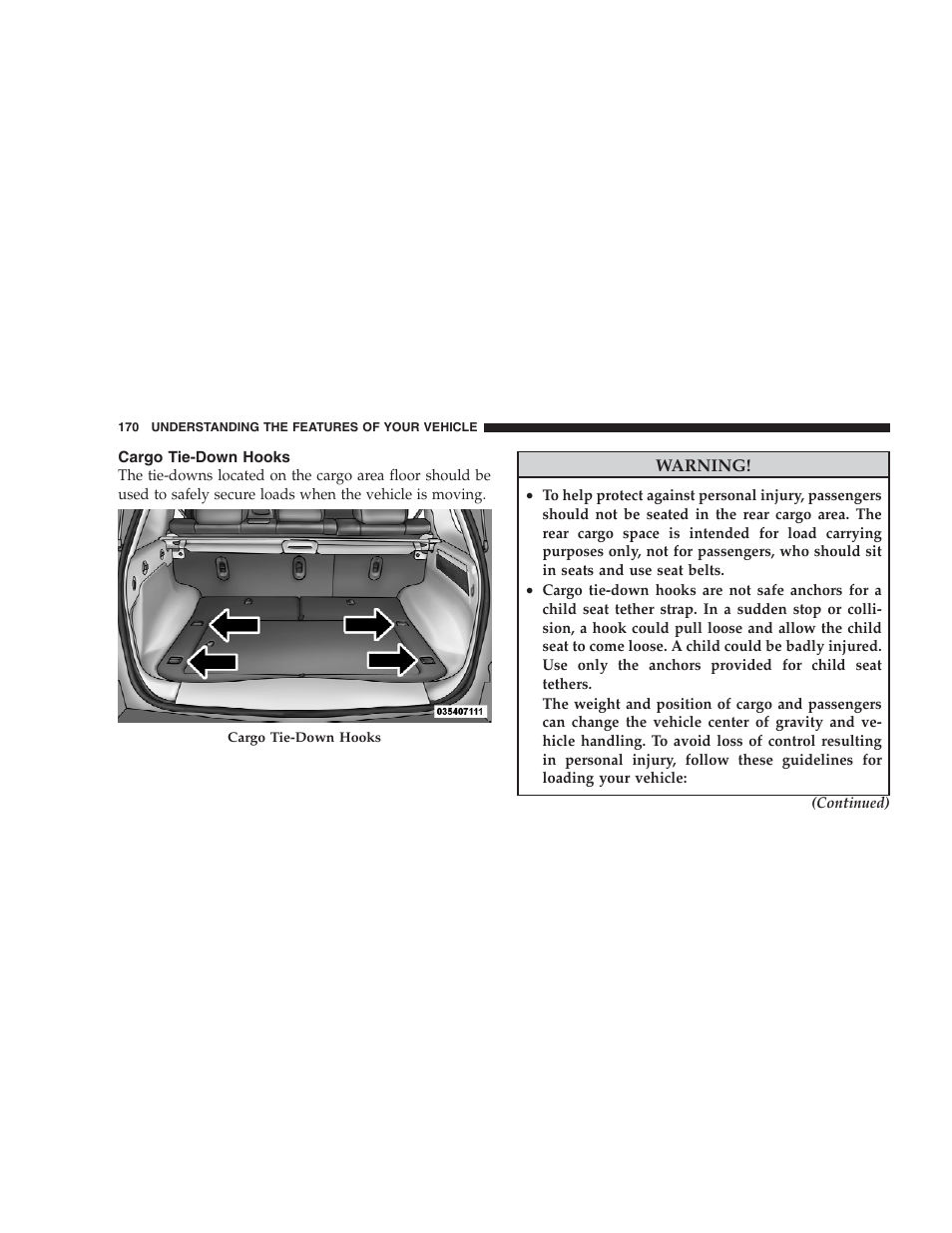 Cargo tie-down hooks | Jeep 2009 Grand Cherokee - Owner Manual User Manual | Page 172 / 521