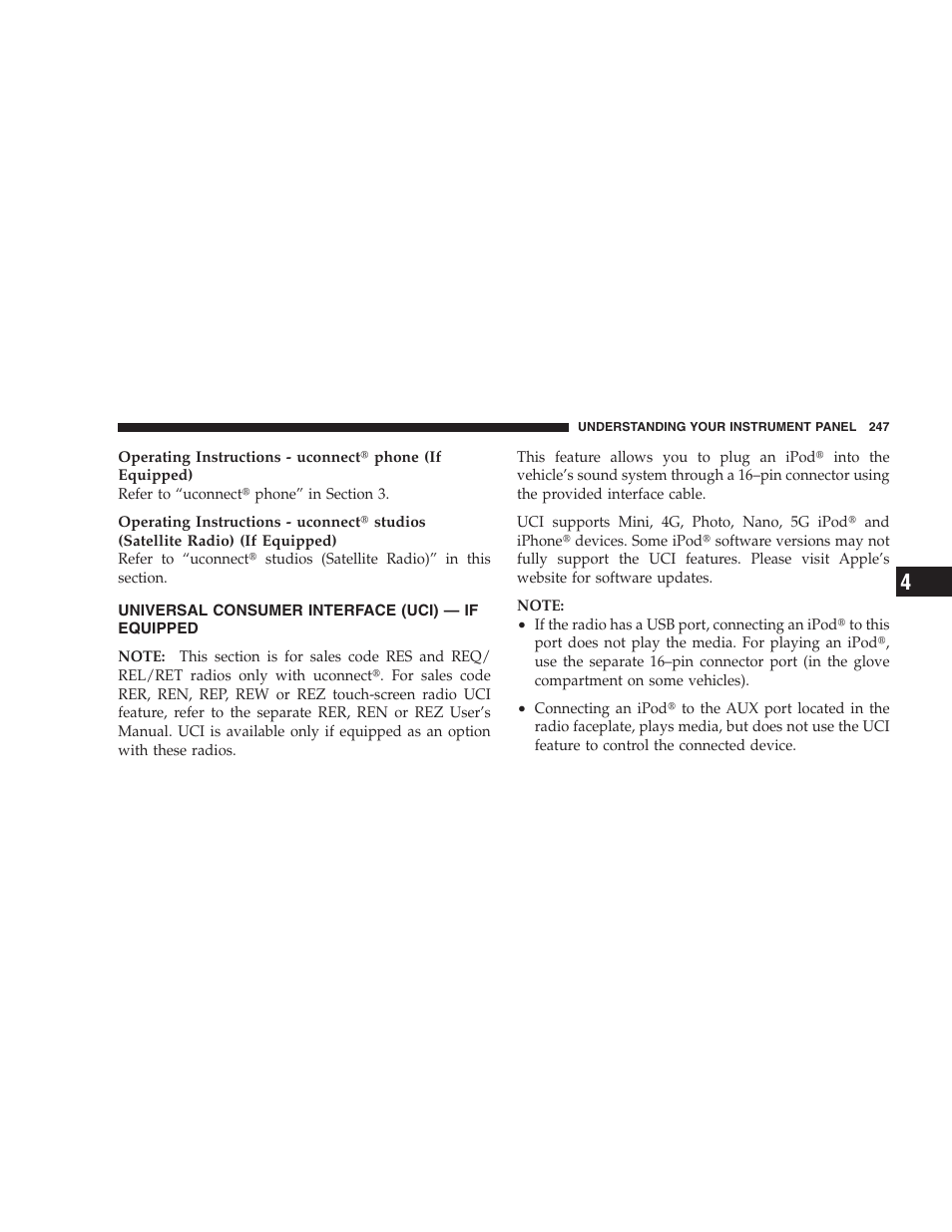 Universal consumer interface (uci) - if equipped, Universal consumer interface (uci) — if, Equipped | Jeep 2009 Grand Cherokee - Owner Manual User Manual | Page 249 / 521