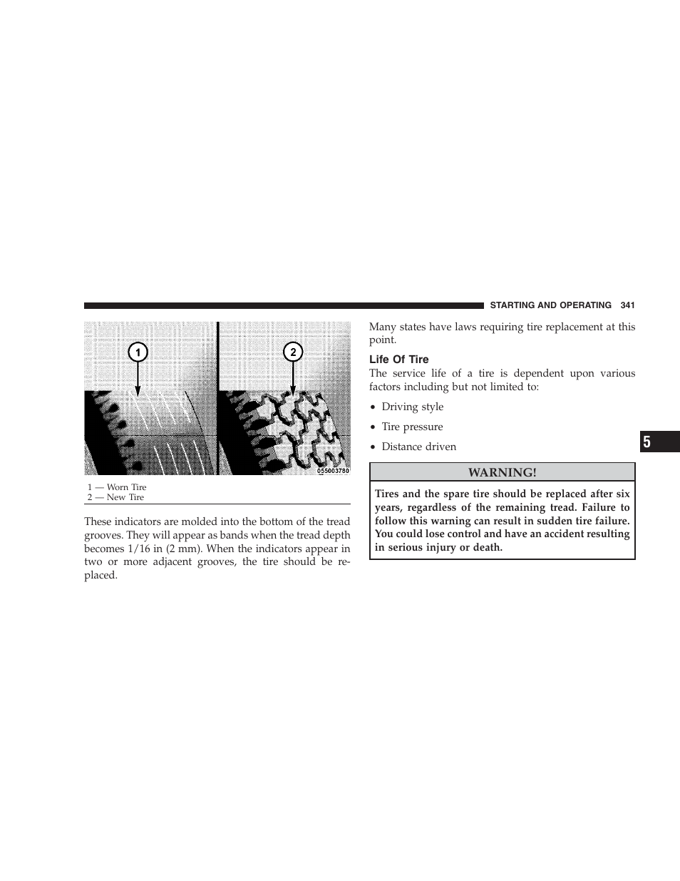 Life of tire | Jeep 2009 Grand Cherokee - Owner Manual User Manual | Page 343 / 521