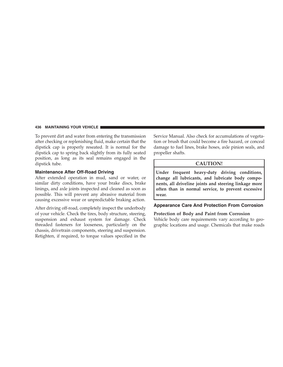 Maintenance after off-road driving, Appearance care and protection from corrosion, Appearance care and protection from | Corrosion | Jeep 2009 Grand Cherokee - Owner Manual User Manual | Page 438 / 521