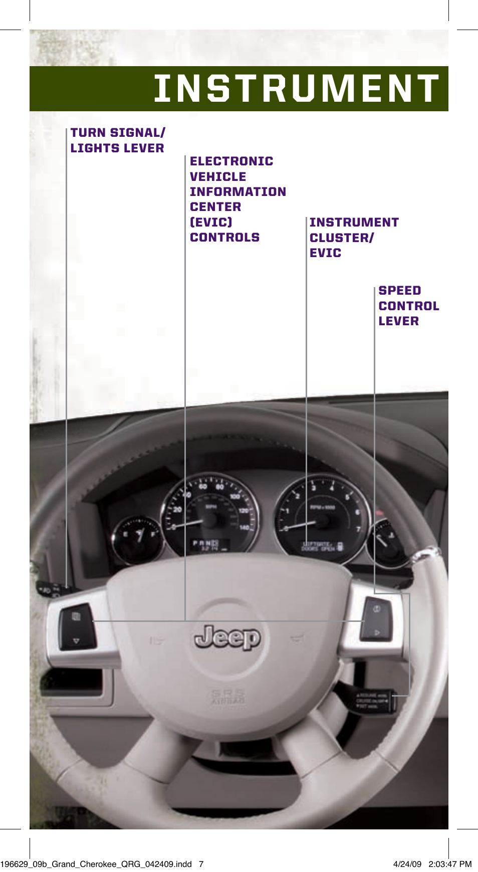 Instrument panel | Jeep 2009 Grand Cherokee SRT - Quick Reference Guide User Manual | Page 6 / 12