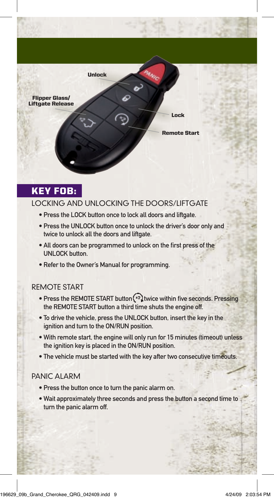 Key fob | Jeep 2009 Grand Cherokee SRT - Quick Reference Guide User Manual | Page 8 / 12