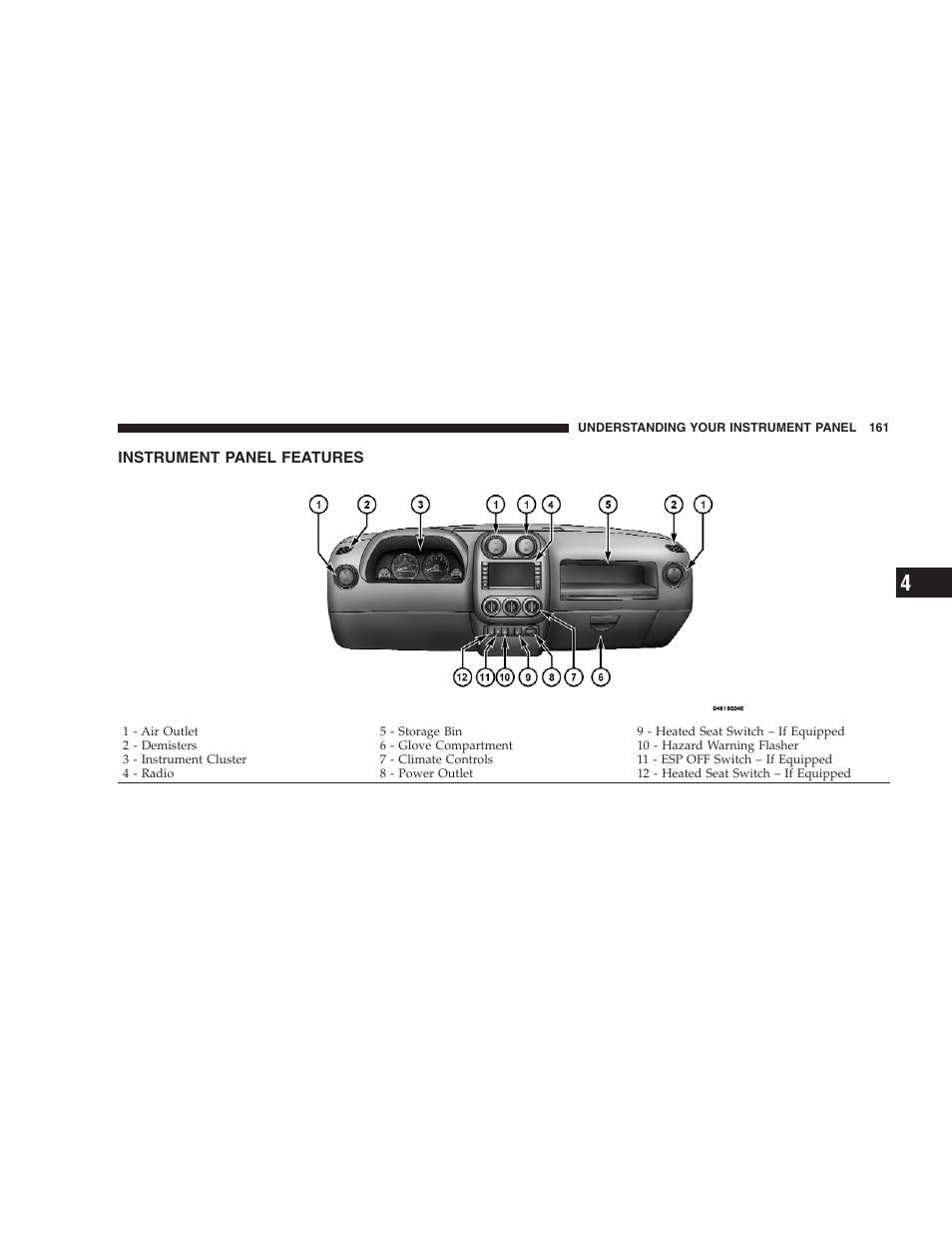 Instrument panel features | Jeep 2009 Compass - Owner Manual User Manual | Page 163 / 439
