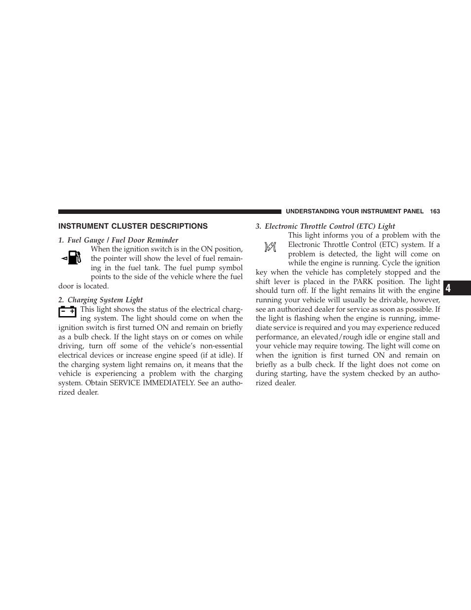 Instrument cluster descriptions | Jeep 2009 Compass - Owner Manual User Manual | Page 165 / 439