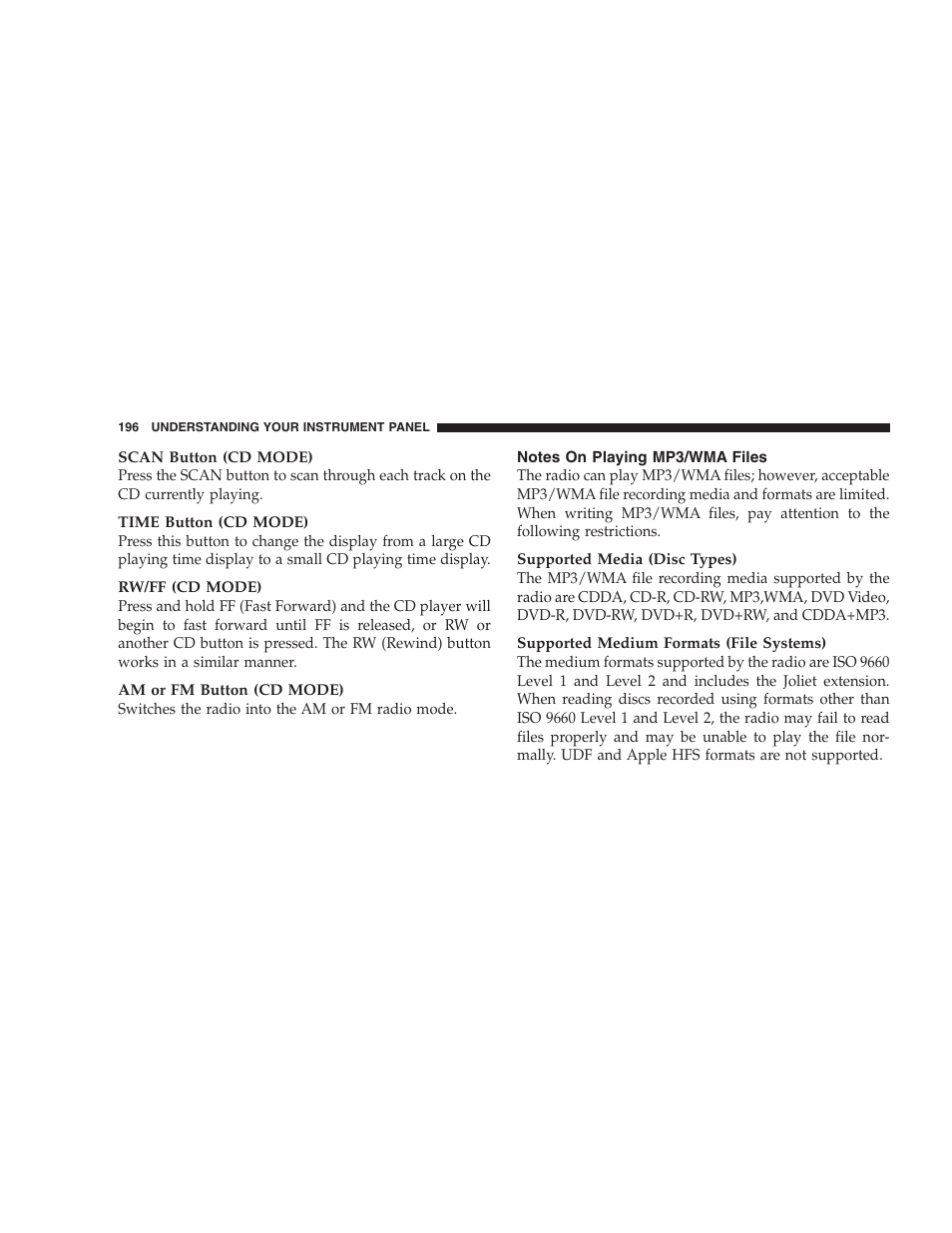 Notes on playing mp3/wma files | Jeep 2009 Compass - Owner Manual User Manual | Page 198 / 439