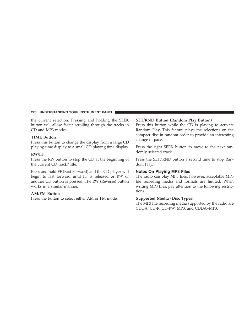 Notes on playing mp3 files | Jeep 2009 Compass - Owner Manual User Manual | Page 222 / 439