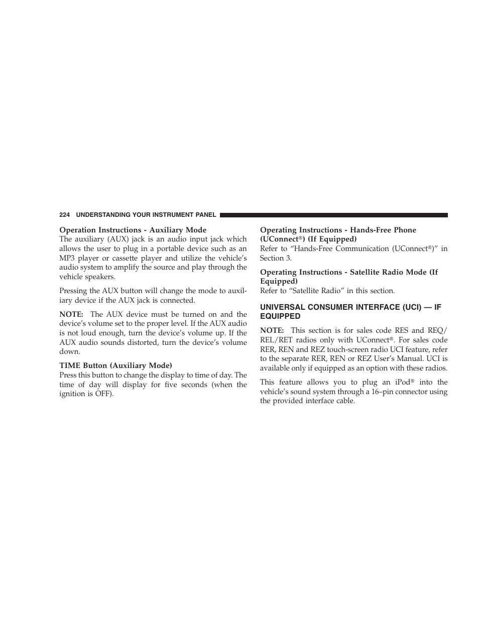 Universal consumer interface (uci) - if equipped, Universal consumer interface (uci), If equipped | Jeep 2009 Compass - Owner Manual User Manual | Page 226 / 439