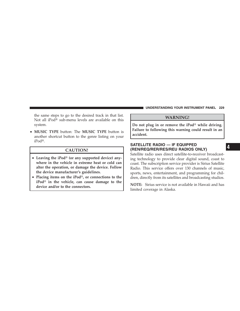 Satellite radio — if equipped, Ren/req/rer/res/reu radios only) | Jeep 2009 Compass - Owner Manual User Manual | Page 231 / 439