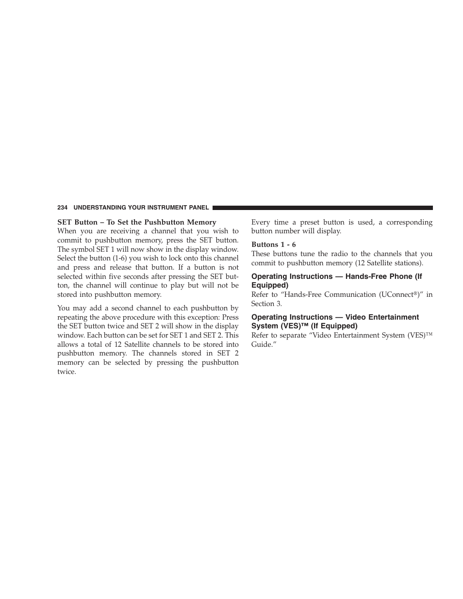 Operating instructions — hands-free phone, If equipped), Operating instructions — video | Entertainment system (ves)™ (if equipped) | Jeep 2009 Compass - Owner Manual User Manual | Page 236 / 439