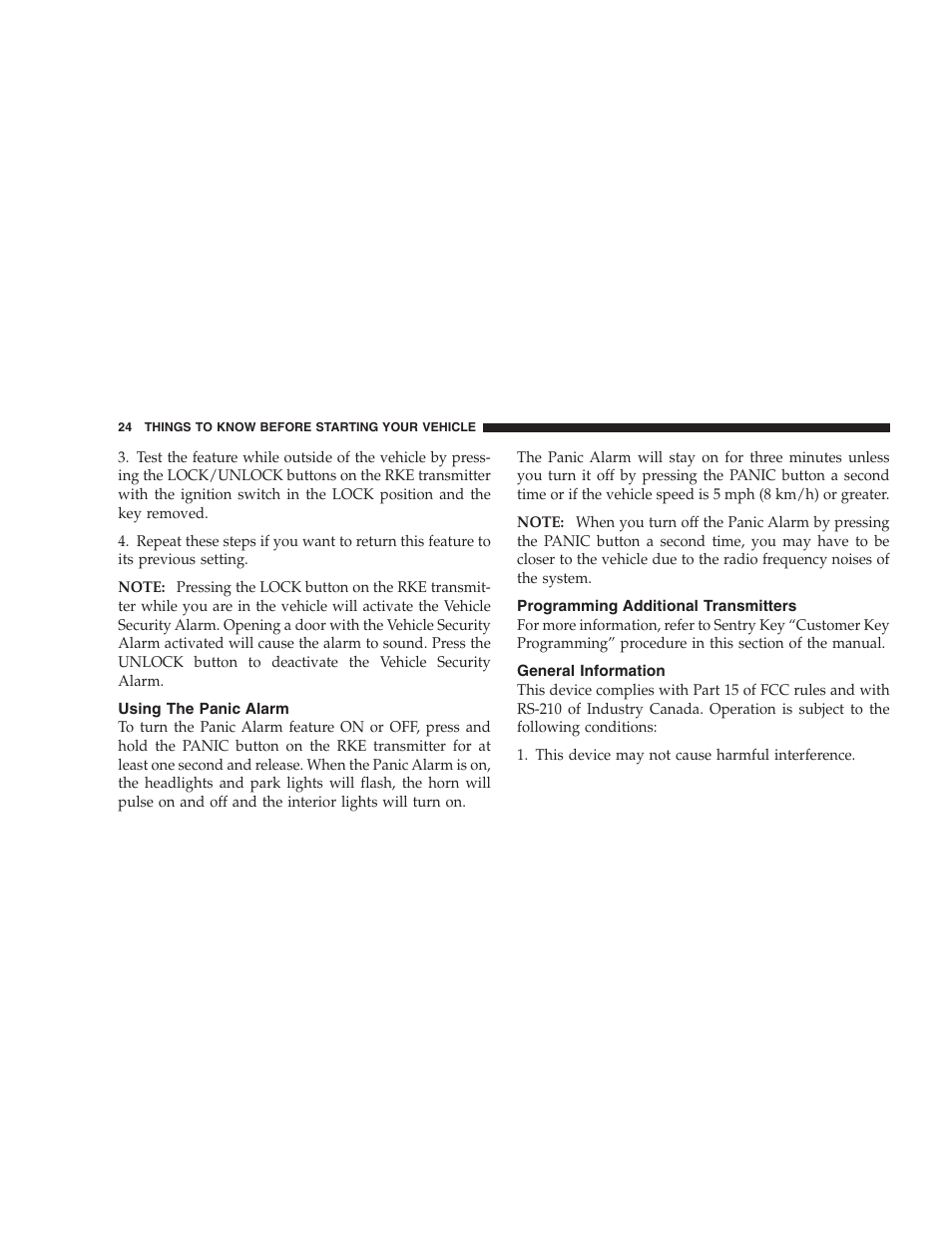 Using the panic alarm, Programming additional transmitters, General information | Jeep 2009 Compass - Owner Manual User Manual | Page 26 / 439