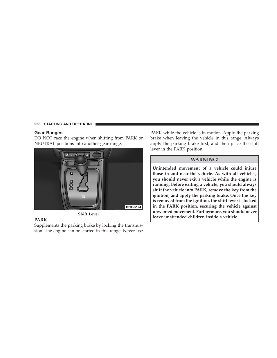 Gear ranges | Jeep 2009 Compass - Owner Manual User Manual | Page 260 / 439