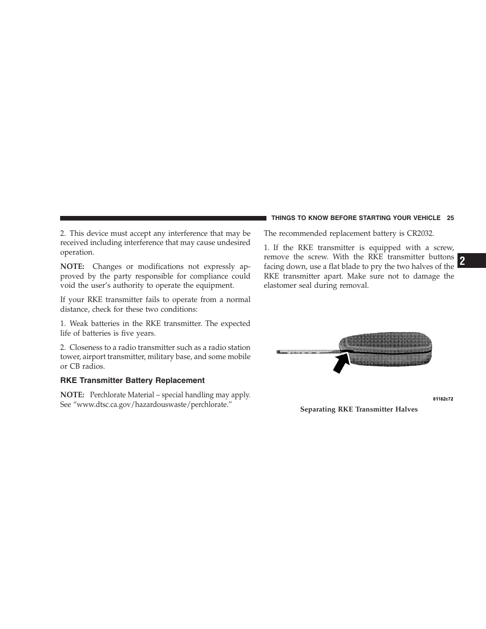 Rke transmitter battery replacement | Jeep 2009 Compass - Owner Manual User Manual | Page 27 / 439