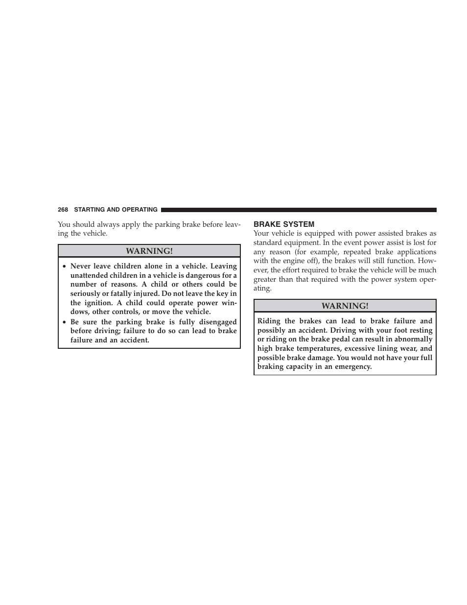 Brake system | Jeep 2009 Compass - Owner Manual User Manual | Page 270 / 439
