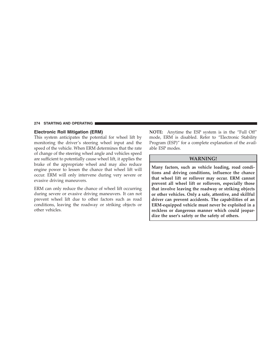 Electronic roll mitigation (erm) | Jeep 2009 Compass - Owner Manual User Manual | Page 276 / 439