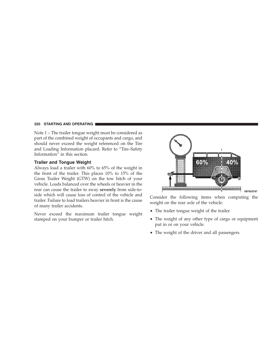 Trailer and tongue weight | Jeep 2009 Compass - Owner Manual User Manual | Page 322 / 439