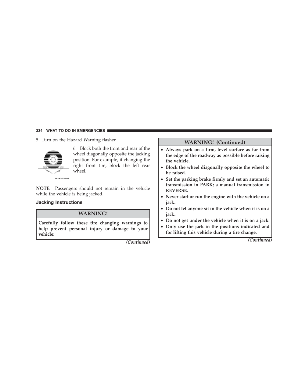 Jacking instructions | Jeep 2009 Compass - Owner Manual User Manual | Page 336 / 439