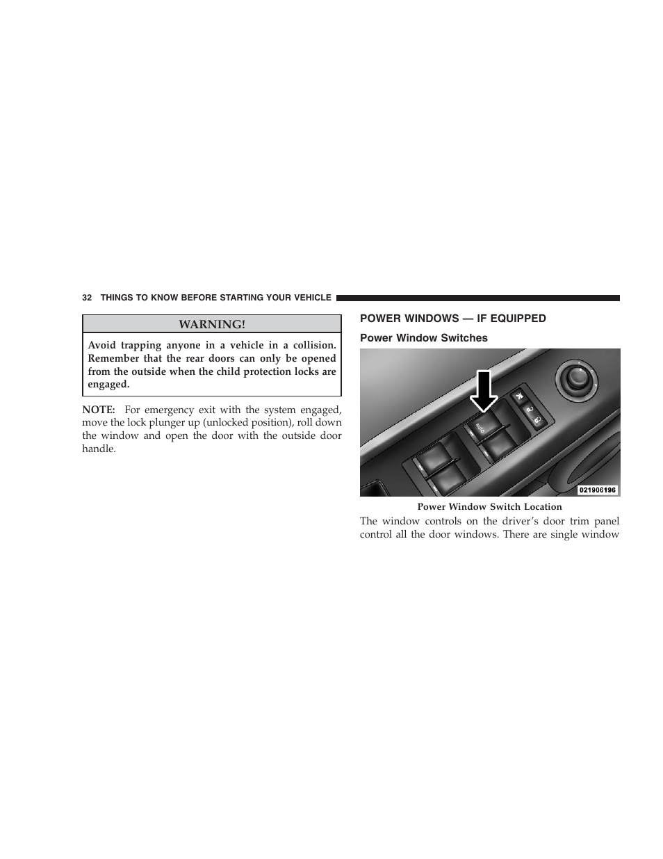 Power windows - if equipped, Power window switches, Power windows — if equipped | Jeep 2009 Compass - Owner Manual User Manual | Page 34 / 439