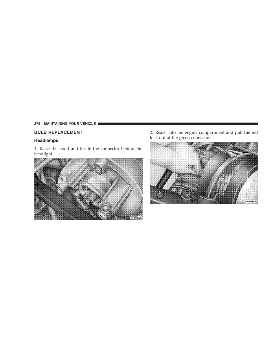 Bulb replacement, Headlamps | Jeep 2009 Compass - Owner Manual User Manual | Page 380 / 439