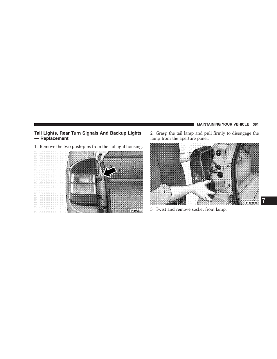 Tail lights, rear turn signals and backup, Lights — replacement | Jeep 2009 Compass - Owner Manual User Manual | Page 383 / 439