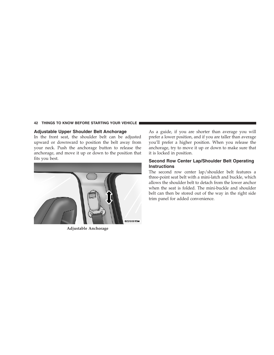 Adjustable upper shoulder belt anchorage | Jeep 2009 Compass - Owner Manual User Manual | Page 44 / 439