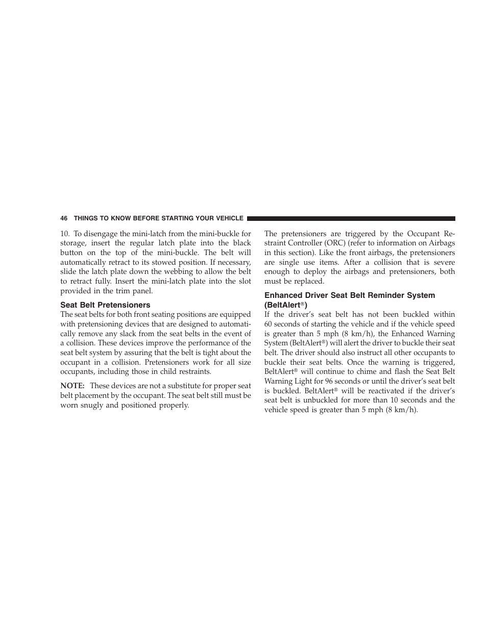 Seat belt pretensioners | Jeep 2009 Compass - Owner Manual User Manual | Page 48 / 439