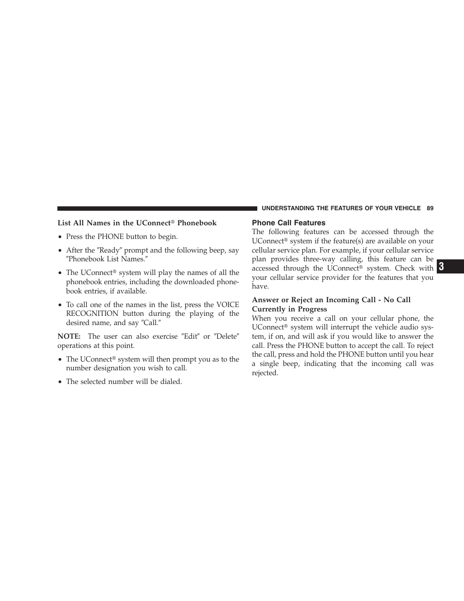 Phone call features | Jeep 2009 Compass - Owner Manual User Manual | Page 91 / 439