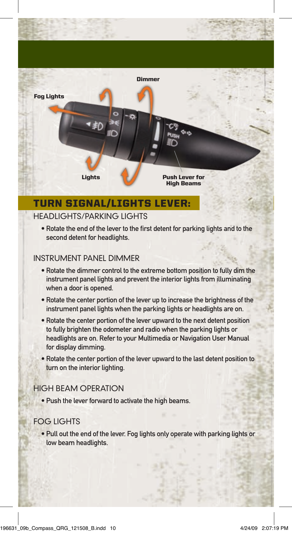 Turn signal/lights lever | Jeep 2009 Compass - Quick Reference Guide User Manual | Page 9 / 12