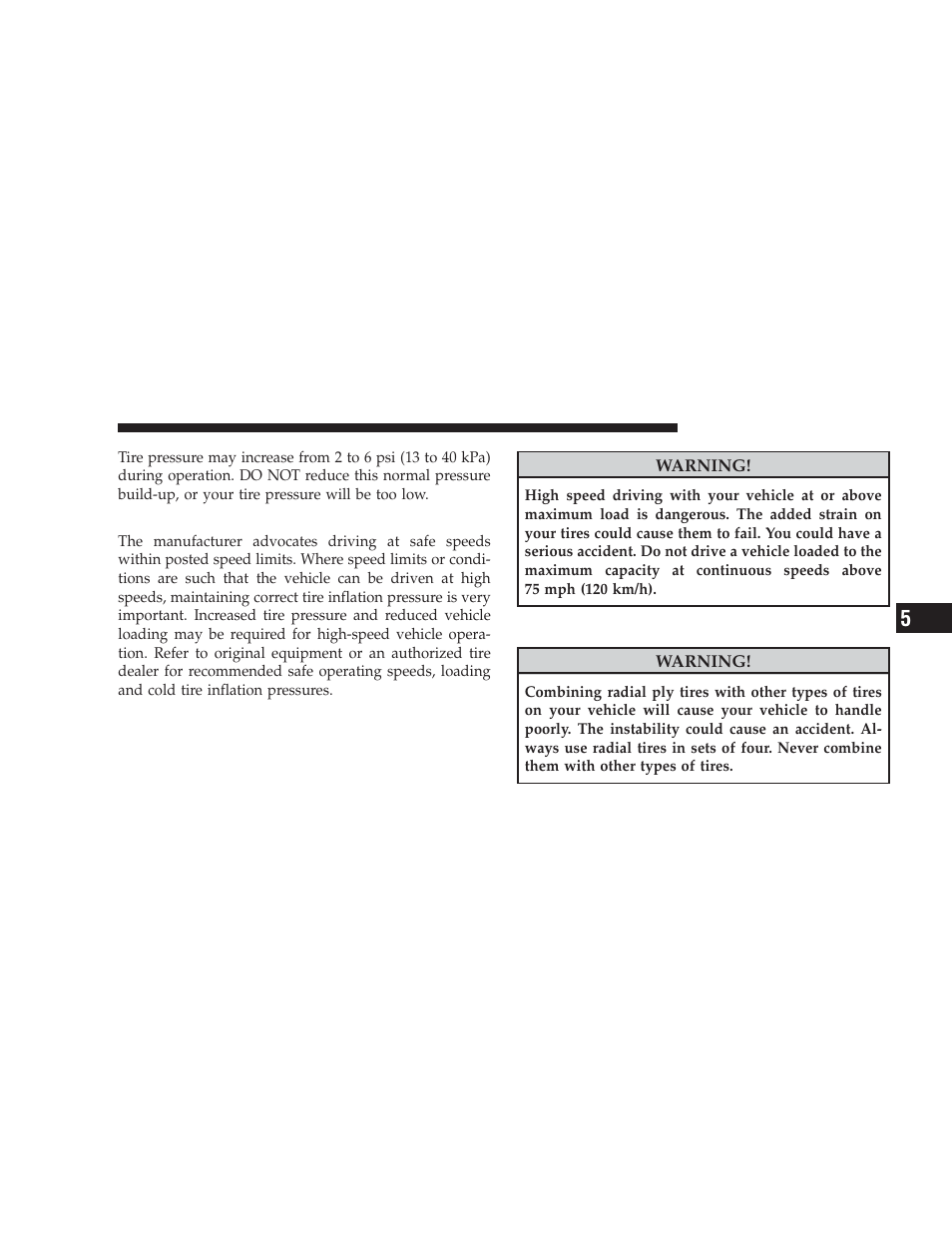 Tire pressures for high speed operation, Radial-ply tires | Jeep 2009 Liberty - Owner Manual User Manual | Page 351 / 506