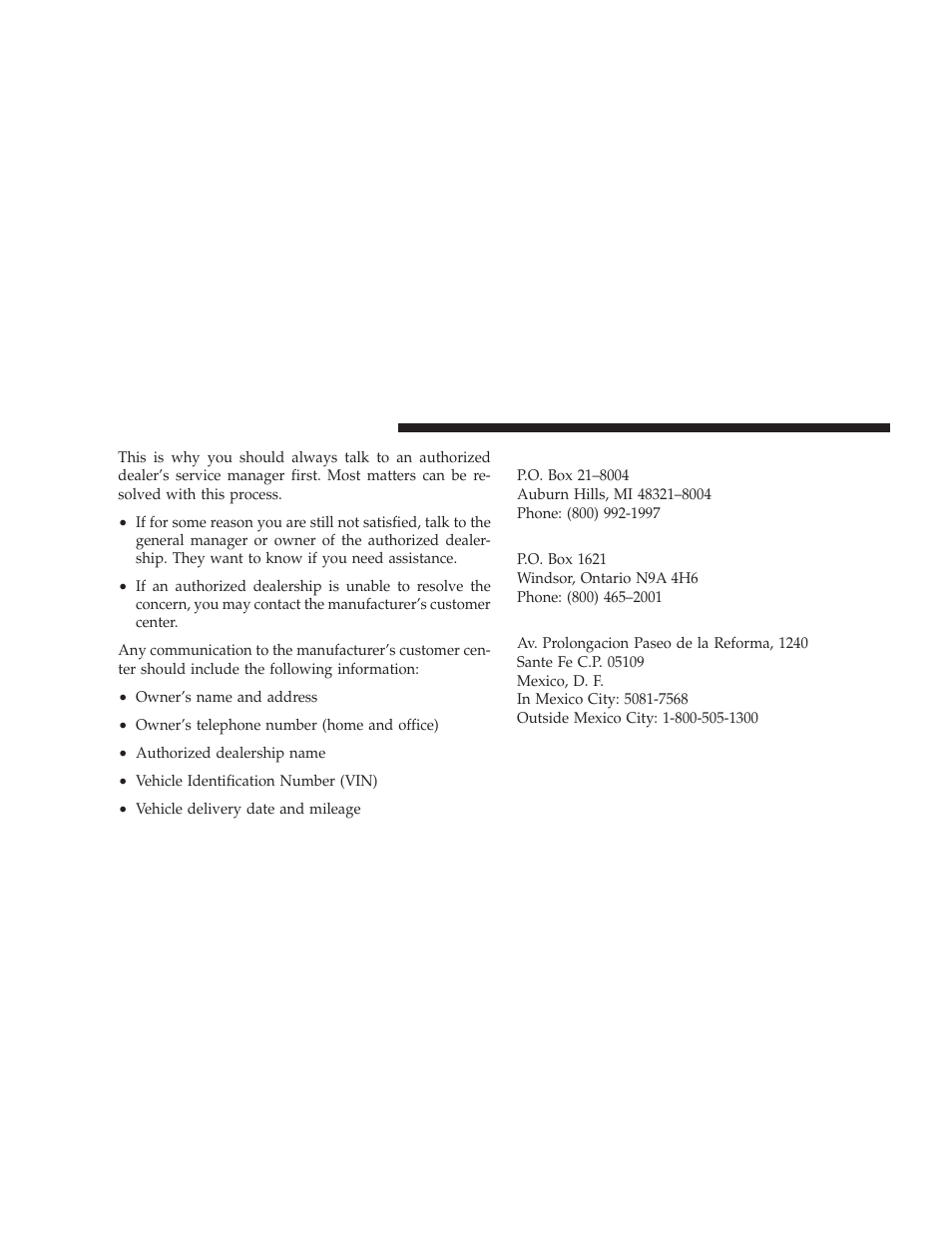 Chrysler llc customer center, Chrysler canada inc. customer center, In mexico contact | Jeep 2009 Liberty - Owner Manual User Manual | Page 474 / 506