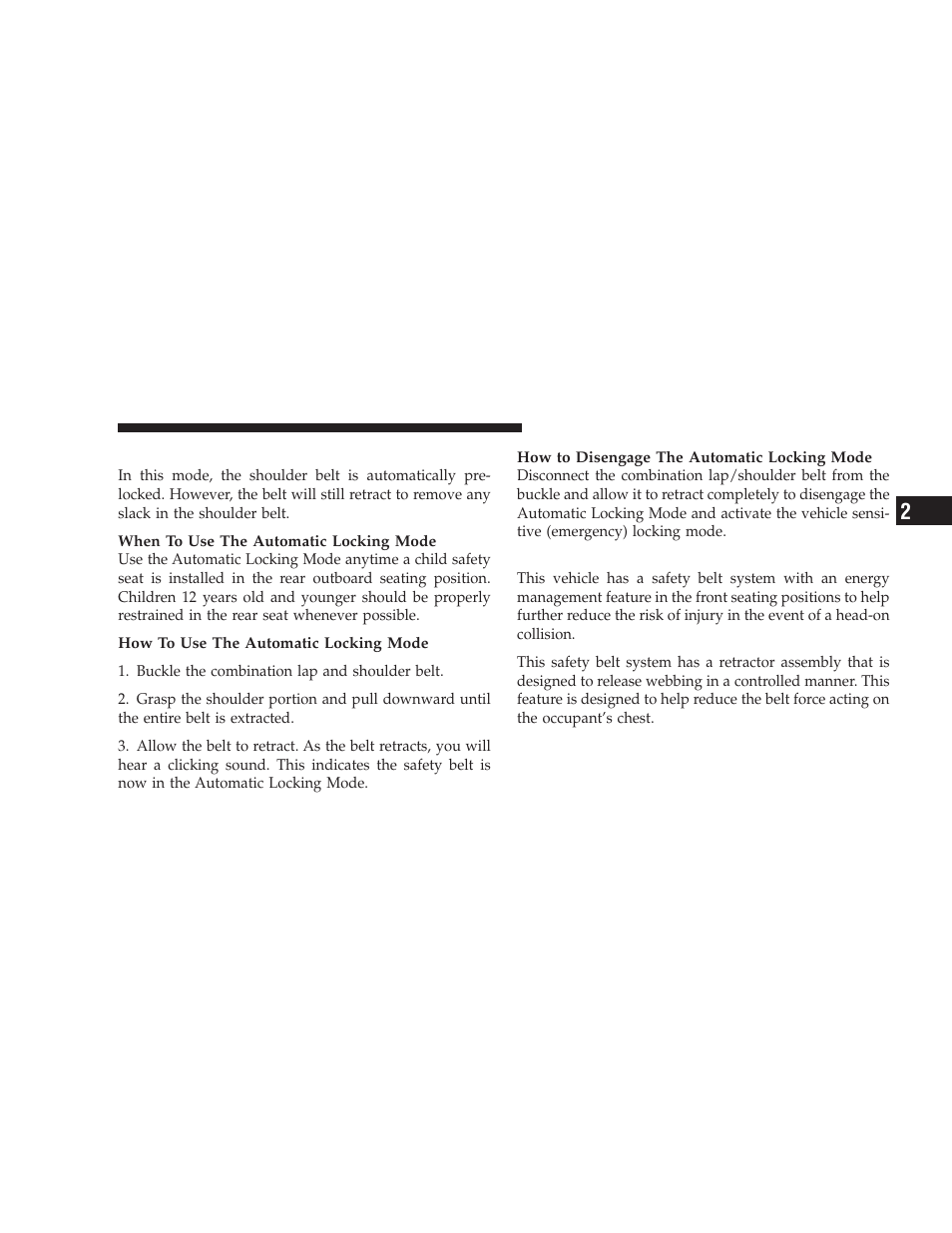 Automatic locking mode - if equipped, Energy management feature, Automatic locking mode — if equipped | Jeep 2009 Liberty - Owner Manual User Manual | Page 53 / 506