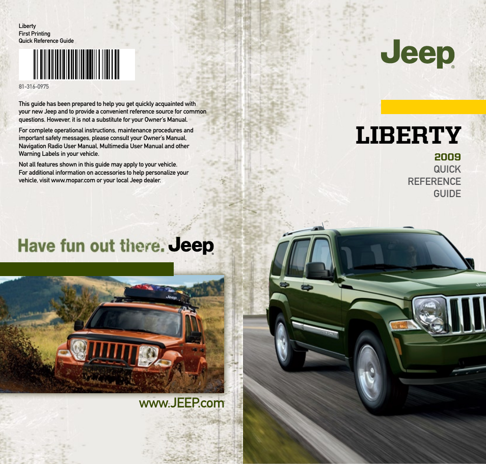 Jeep 2009 Liberty - Quick Reference Guide User Manual | 6 pages