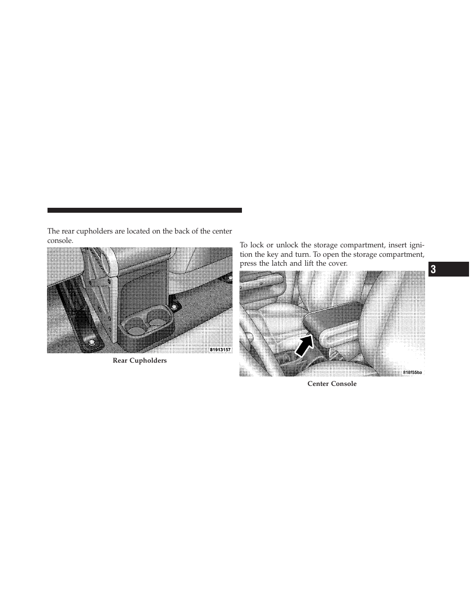 Rear cupholders, Storage, Console storage compartment | Jeep 2009 Wrangler - Owner Manual User Manual | Page 111 / 502