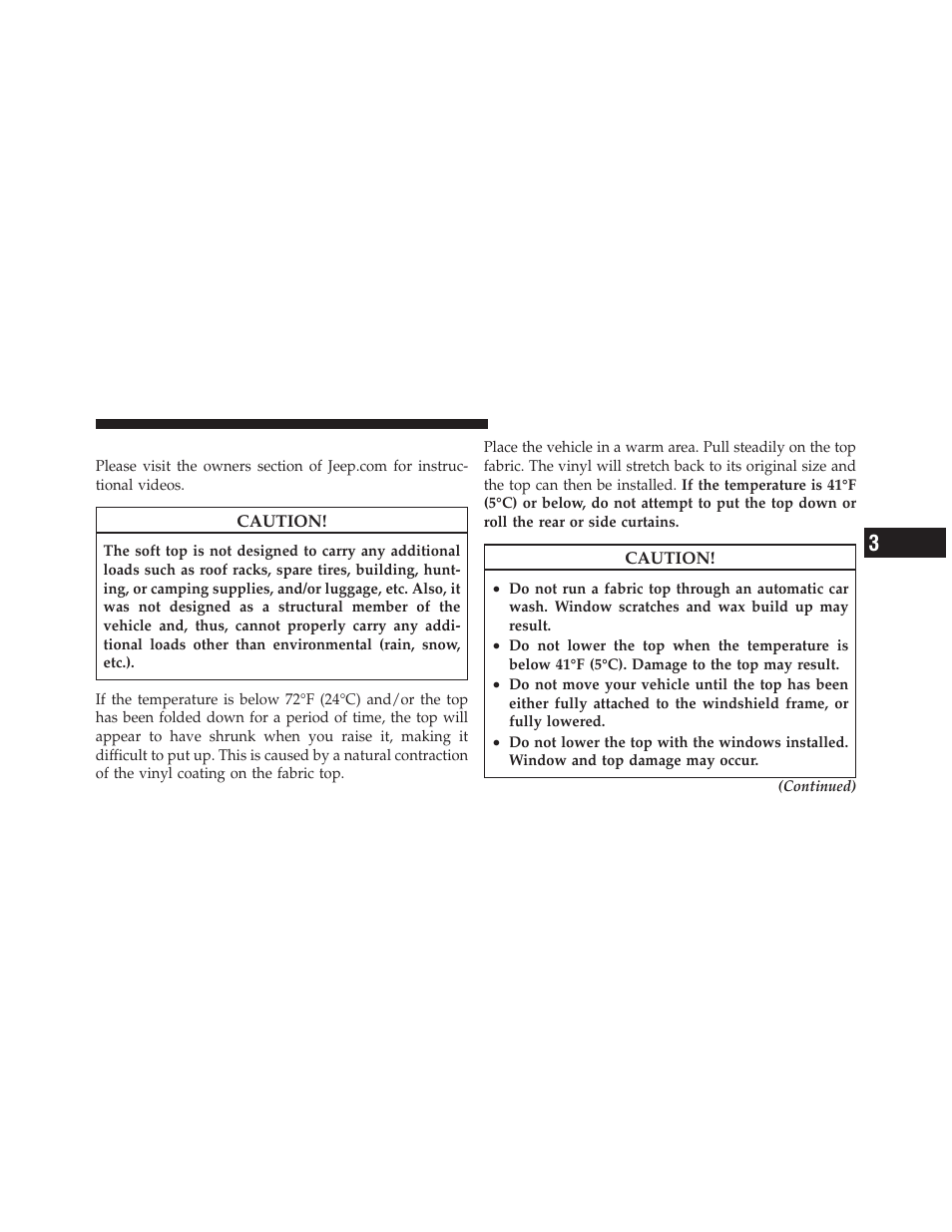 Soft top — two door models | Jeep 2009 Wrangler - Owner Manual User Manual | Page 133 / 502