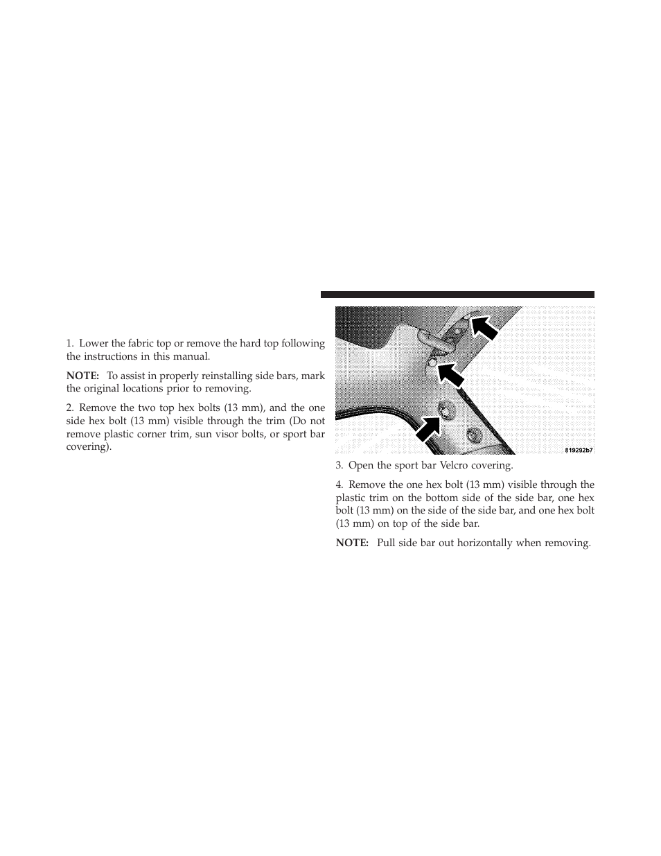 Lowering the windshield and removing side bars | Jeep 2009 Wrangler - Owner Manual User Manual | Page 190 / 502