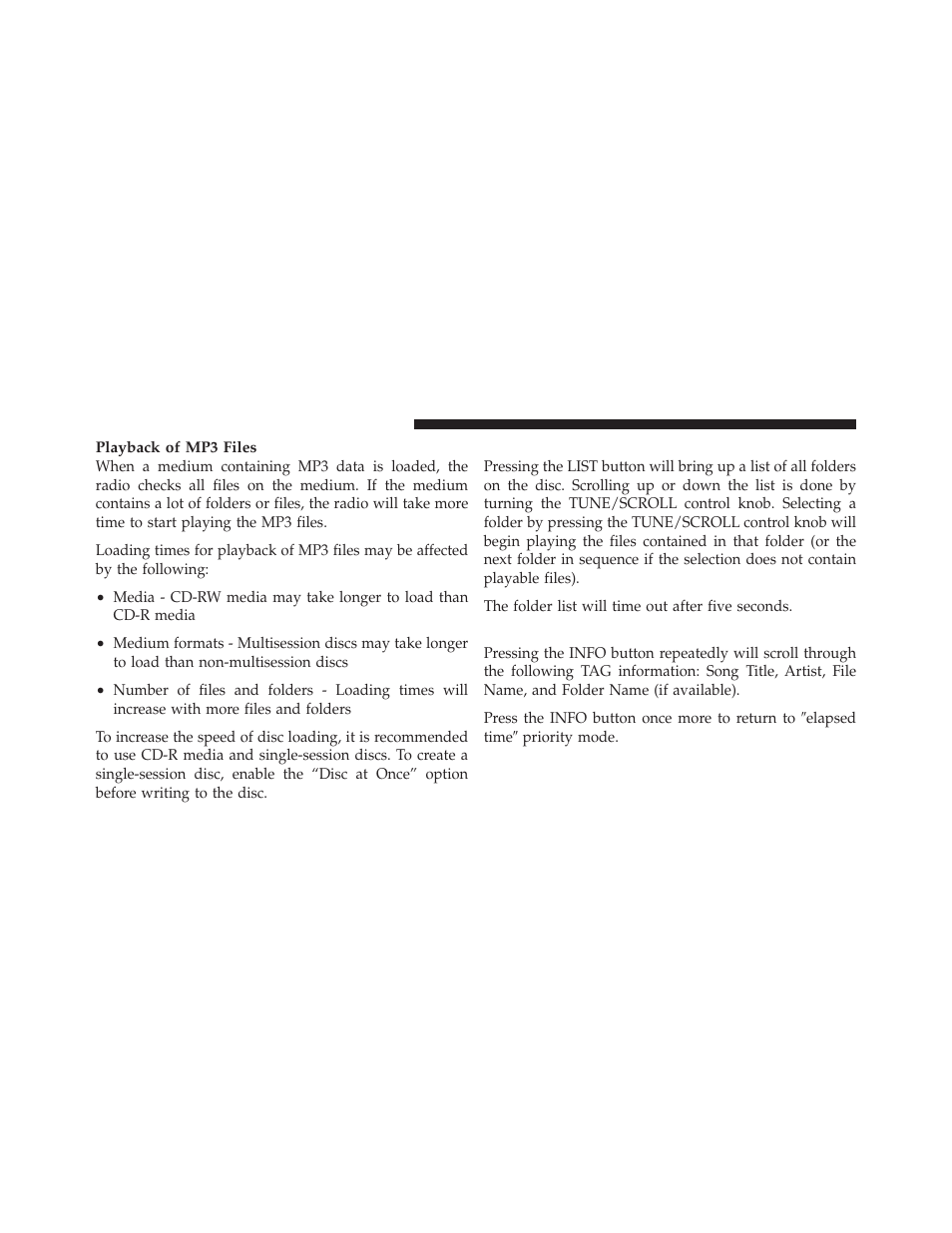 List button (cd mode for mp3 play), Info button (cd mode for mp3 play) | Jeep 2009 Wrangler - Owner Manual User Manual | Page 258 / 502